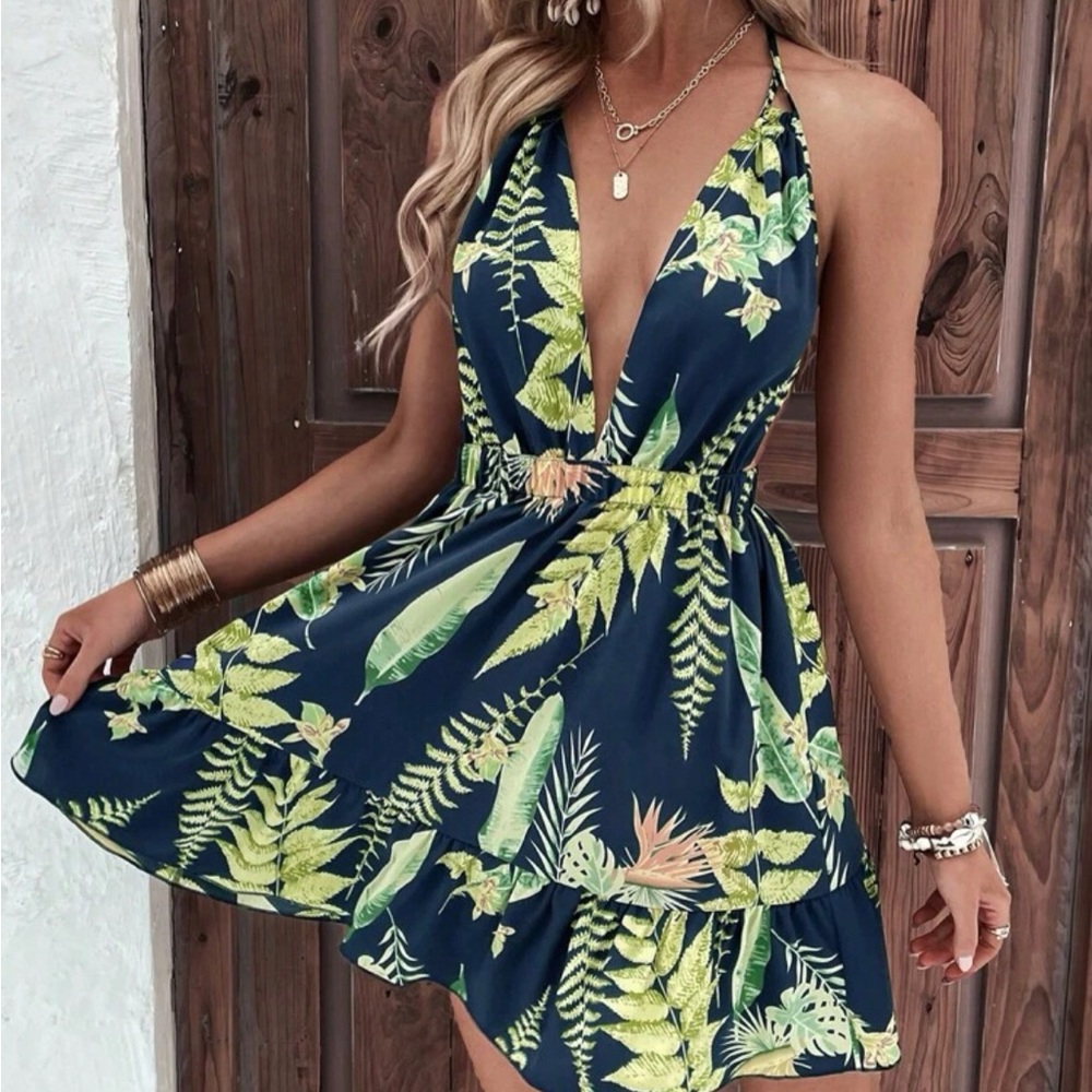 Tropical backless dress size small
